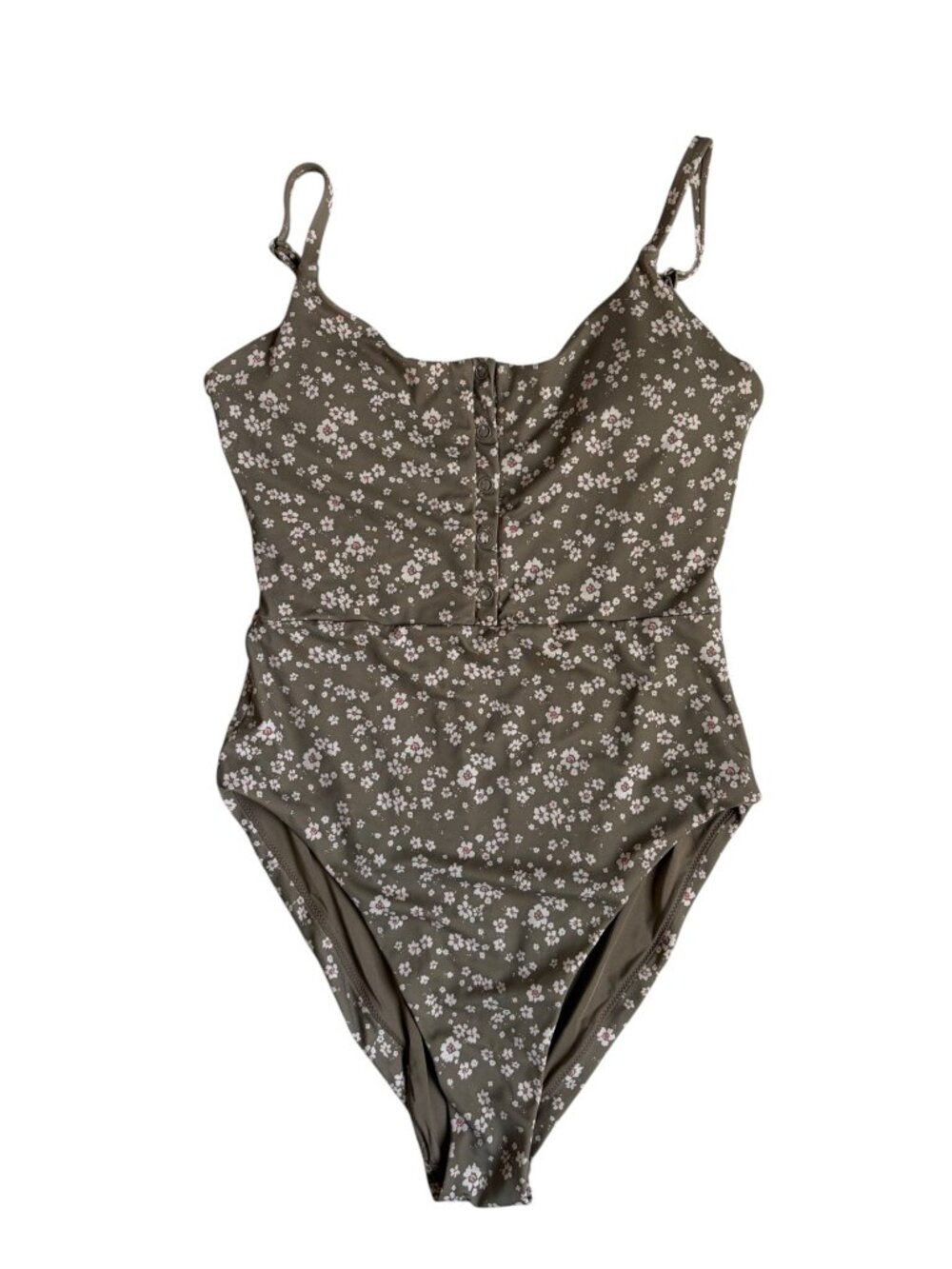 Andie Swim The Snap One Piece (Ditsy Floral Olive Print) - Medium